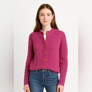 VTG L.L. Bean Cardigan Women's M Cable Knit Fair Isle 100% Cotton‎ USA Fisherman